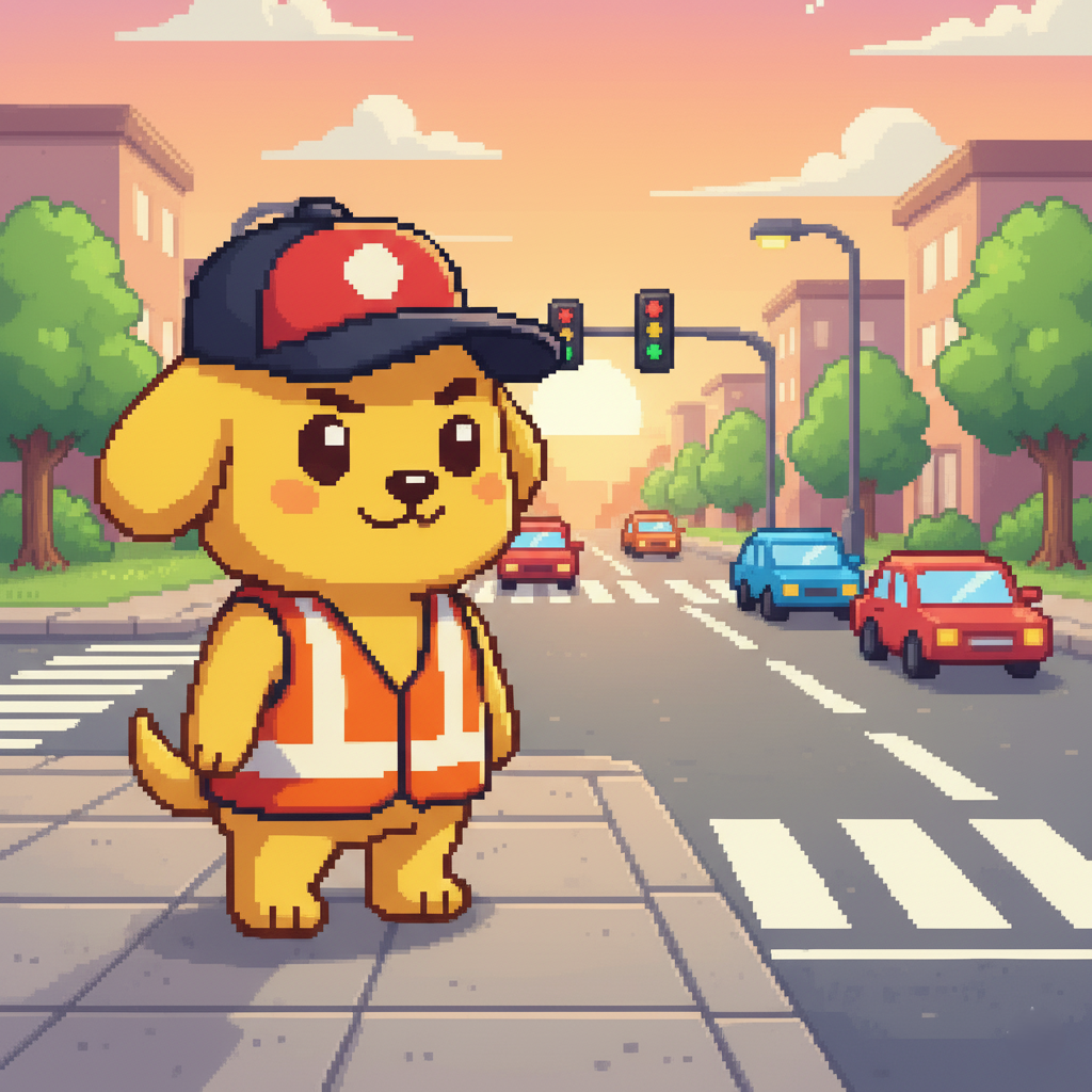 Sparki cruzando la calle como un peatón